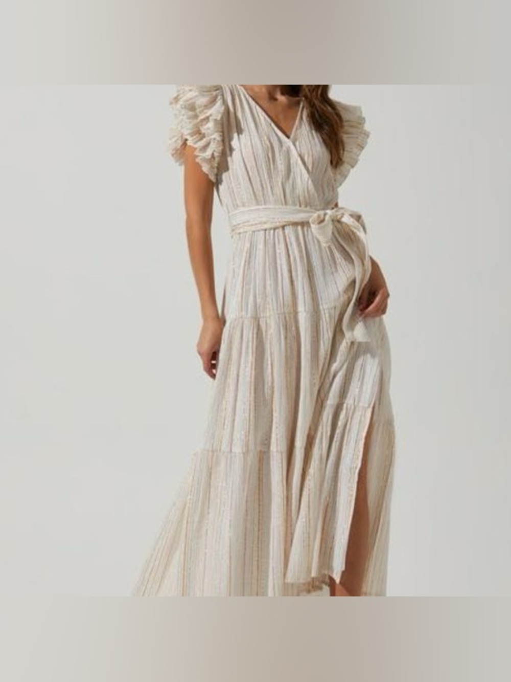 ASTR Rhiannon Dress White Multi metallic flutter sleeve bridal shower graduation
